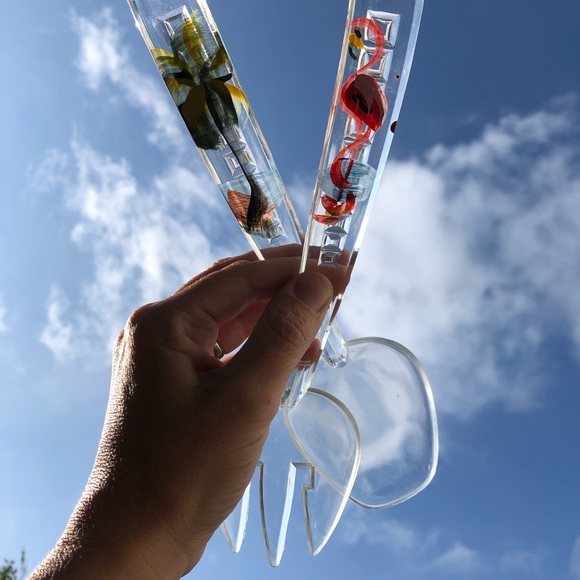 Vintage Florida Tropical Hand Painted Souvenir Salad Service Clear Plastic - Picture 4 of 4